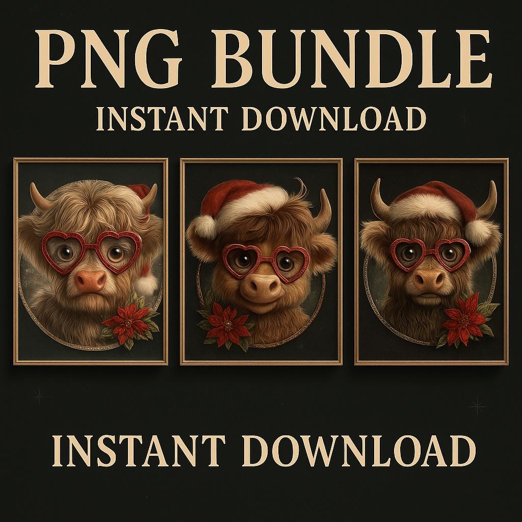 Christmas Highland Cow PNG Bundle · Santa Animal Clipart · Holiday PNG ...