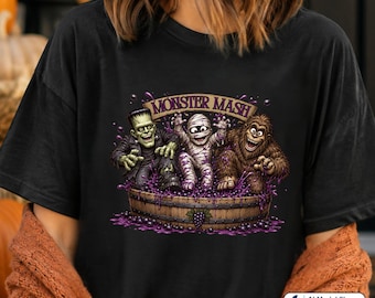 Funny Halloween Bigfoot Shirt, Mummy & Classic Monster Grape Stomp Tee