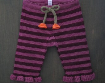 Striped ruffled hem pant  KNITTING PATTERN for babies and toddlers