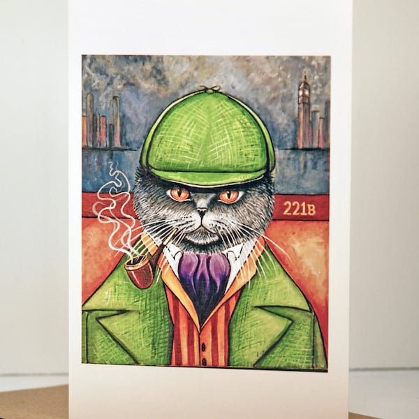 Cat Greeting Card, Sherlock Holmes, British Shorthair