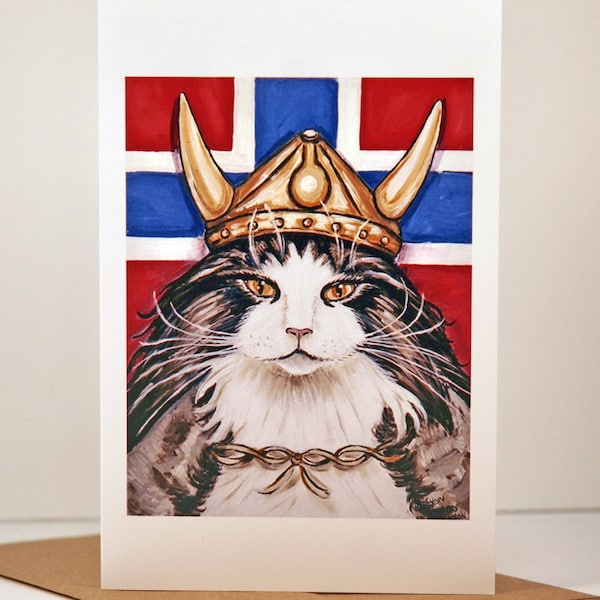 Cat Greeting Card, Viking, Norwegian Forest Cat