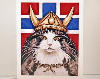 Cat Greeting Card, Viking, Norwegian Forest Cat