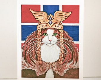 Cat Greeting Card, Freya, Goddess of Love and War, Norwegian Forest Cat,