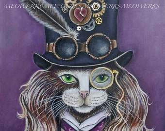 Cat T-Shirt, Steampunk! Dapper Norwegian Forest Cat in his Steampunk Gear! Purple or White