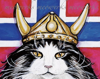 Cat T-Shirt , Viking Norwegian Forest Cat, Viking Helmet, White
