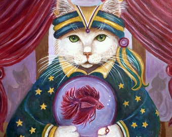 Cat Greeting Card - horizontal, Dot, The Fortune Teller