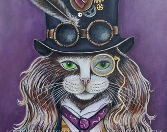 Steampunk Cat!  Greeting Card 4"x6" with a natural envelope.  Norwegian Forest Cat