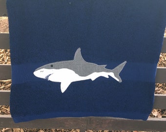 Embroidered Shark Bath Towel, Personalized Cotton Kids Towel