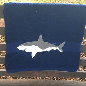 Shark towel, shark bath towel, kids shark towel, personalized towel, towel with shark, shark bathroom décor, shark swim towel, bath towel image 1