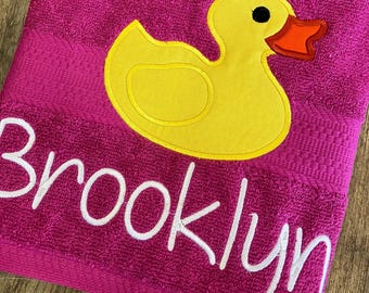 Embroidered Duck Bath Towel, Personalized Kids Swim Towel