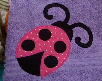 Purple ladybug towel, ladybug bathroom décor, kid's ladybug towel, towel for teens, personalized towel, ladies ladybug towel, nap towel