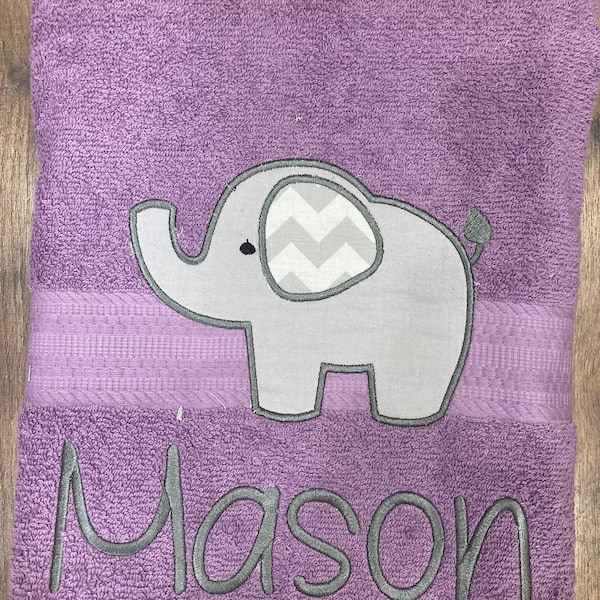 Elephant bath towel, safari towel, kid's animal bath towel, personalized bath towel, animal towels, towel with name