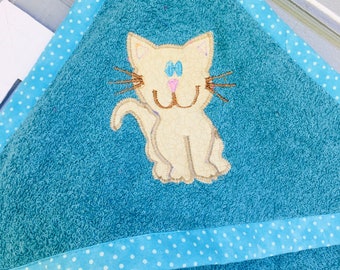 Kids Personalized Towel Ships out in 24 Hours Cotton Bath Cat Decor Kitten Monogrammed Gift READY TO SHIP Cat Hooded Towel