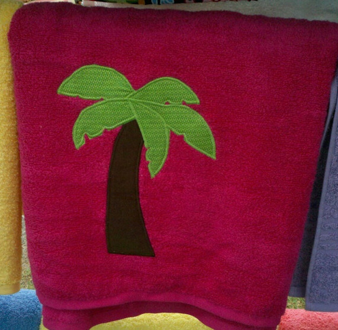 Hot Pink Palm Tree Towel tropical bath towel palm tree bath Etsy