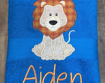Embroidered Lion Bath Towel: Personalized Kid's Safari Towel