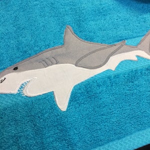 Shark towel, shark bath towel, kids shark towel, personalized towel, towel with shark, shark bathroom décor, shark swim towel, bath towel image 4