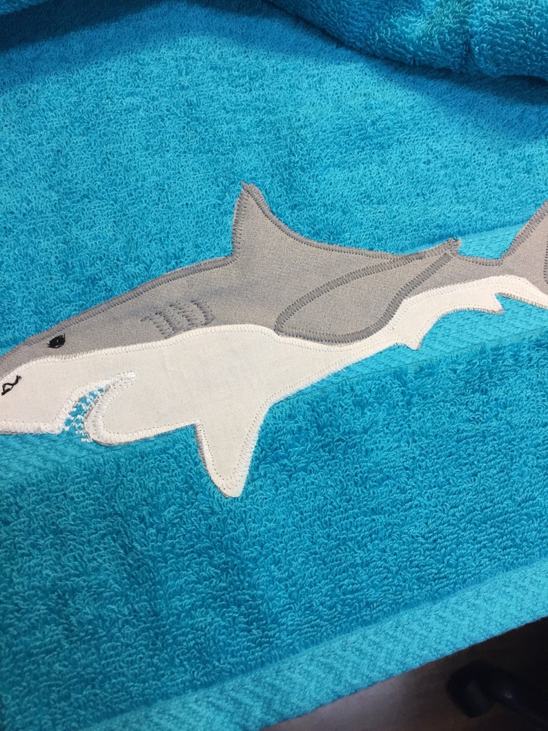 Shark towel, shark bath towel, kids shark towel, personalized towel, towel with shark, shark bathroom décor, shark swim towel, bath towel image 4