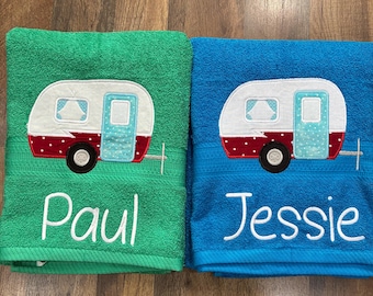 Embroidered Camper Bath Towel: Personalized Camping Decor