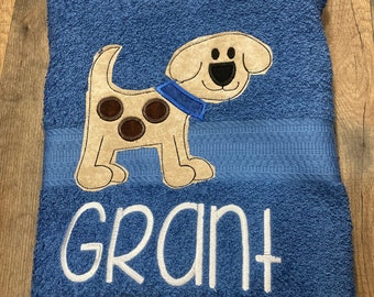 Dog Towel, puppy bath décor, puppy towel, personalized towel, kid's bath towel, custom dog towel