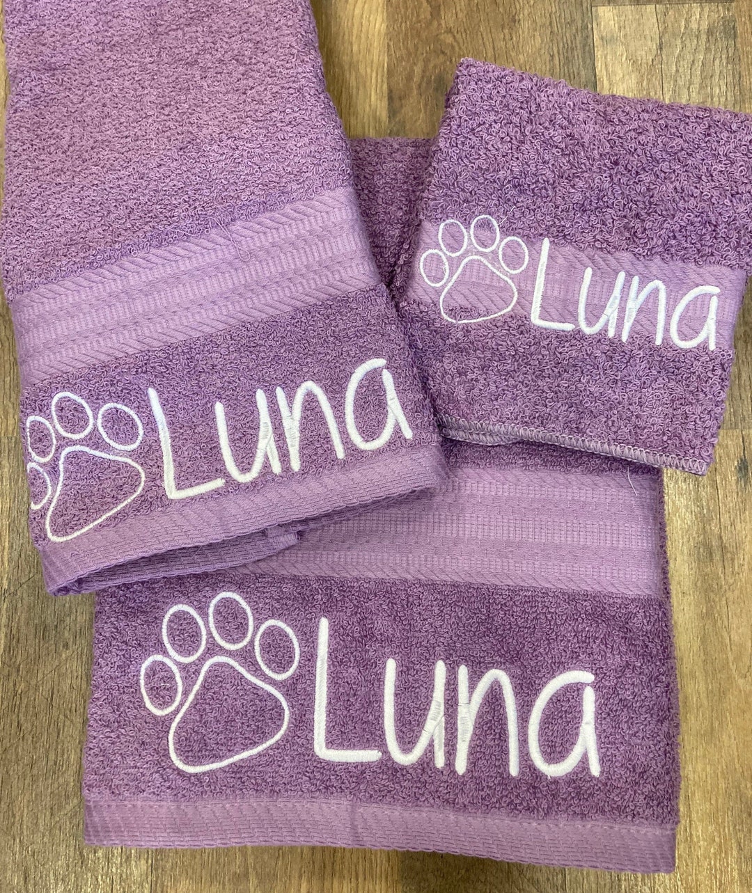 Embroidered Name With Paw Print Bath Towel, Personalized Towel