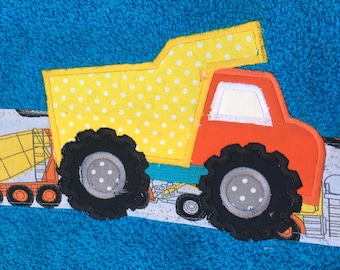 Dump Truck Towel, truck bath décor, truck bath towel, kid's bath towel, personalized bath towel, transportation towels, nap towel