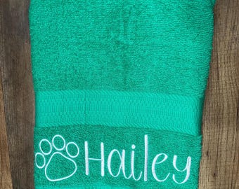 Embroidered Dog Bath Towel: Personalized Paw Print Towel