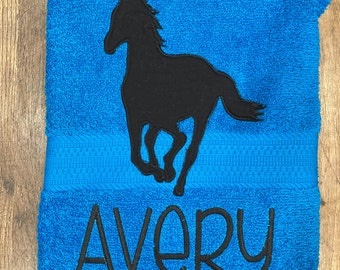 Personalized Horse Bath Towel, Appliqued Silhouette, Equestrian Gift