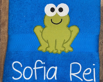 Frog Bath Towel, Personalized Cotton Applique
