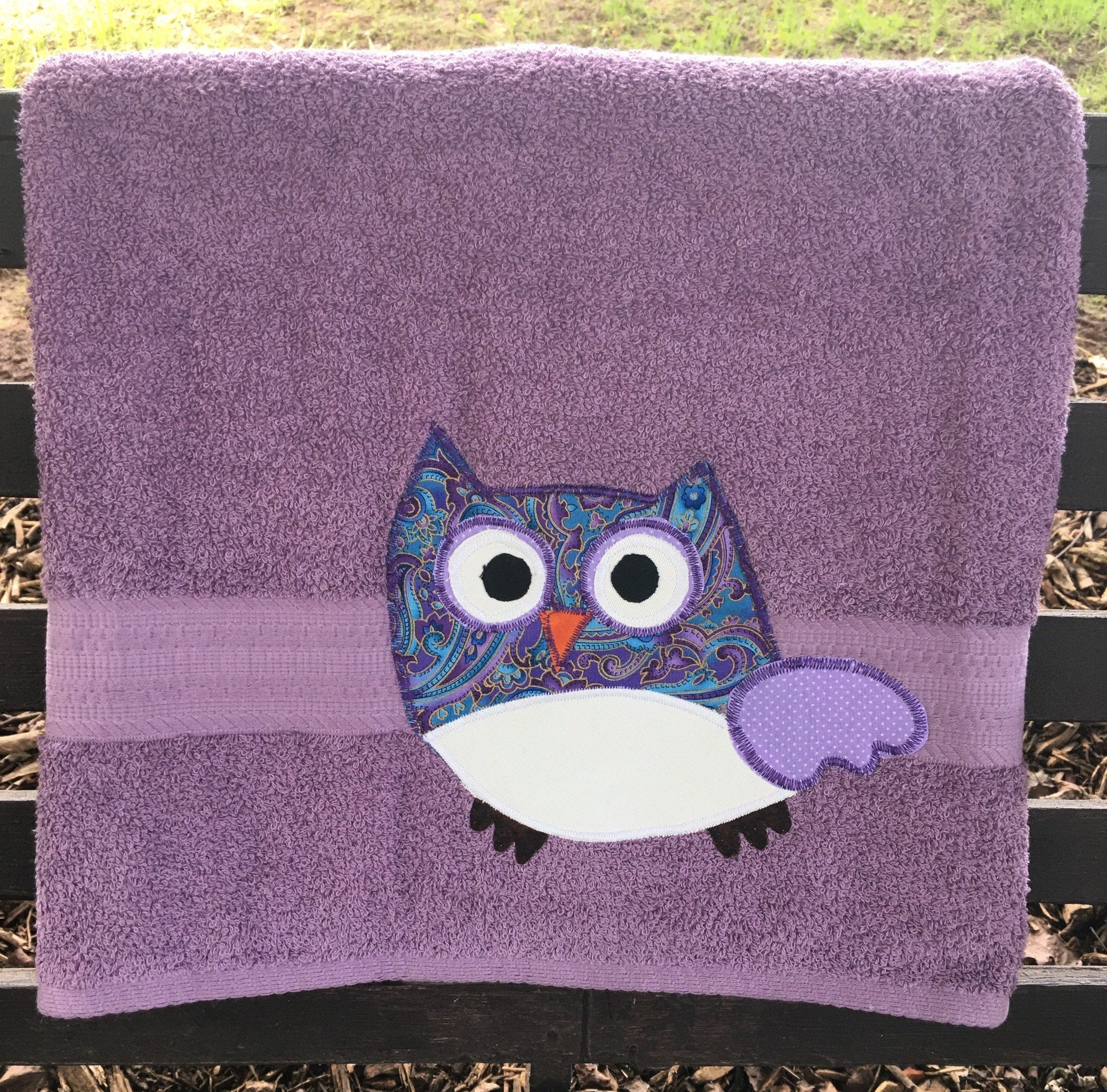 Purple owl towel kid's owl towel owl bath towel Etsy