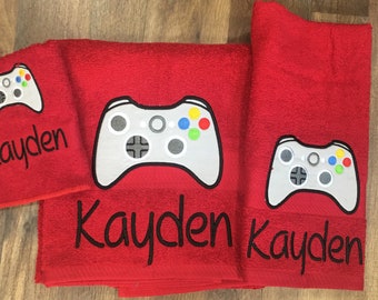 Game Controller Badetuch, Video Gamer Baddekor, Geschenke für Gamer, Kinderbadetuch, personalisiertes Badetuch, Handtuch mit Namen