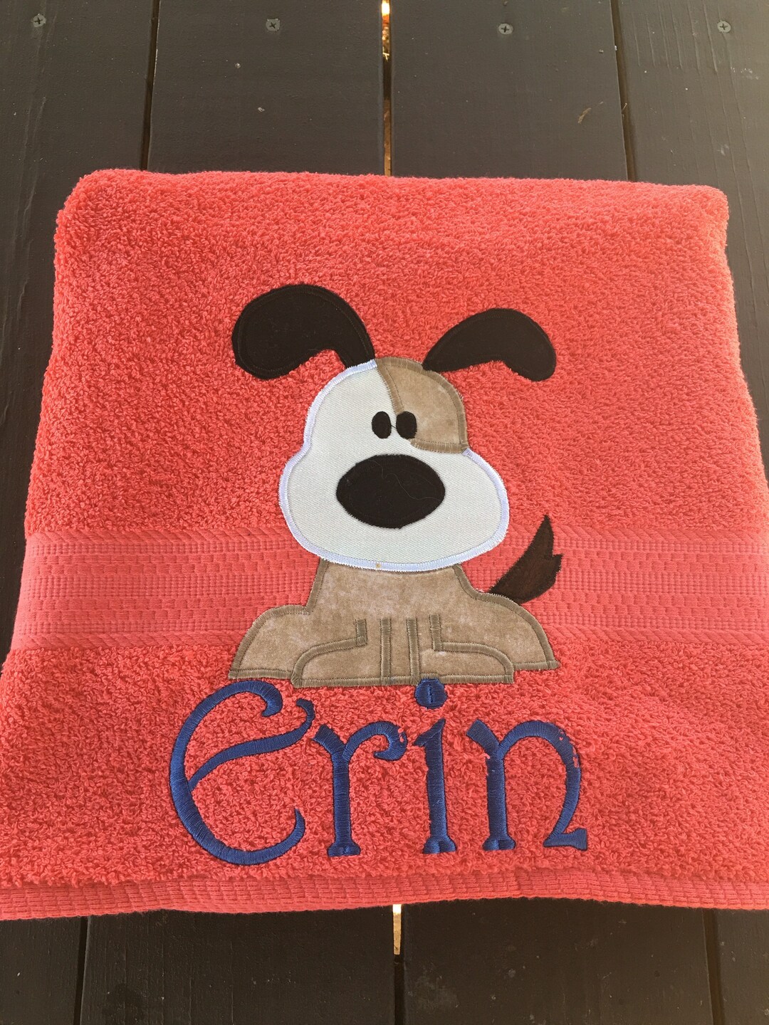 Coral Dog Bath Towel, Puppy Towel, Kid's Puppy Bath Towel, Personalized