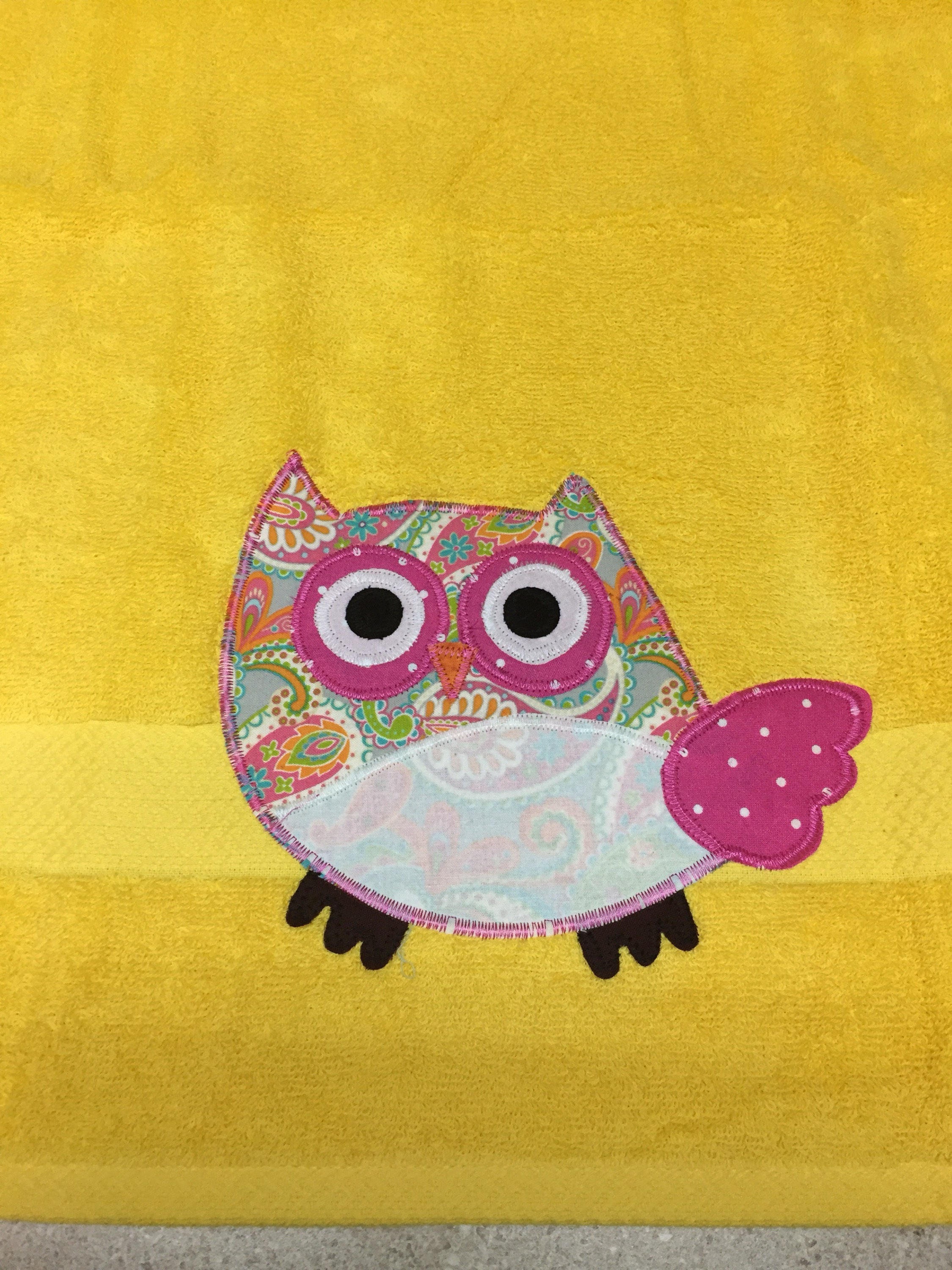 Toalla de búho amarillo toalla de búho del niño toalla de | Etsy