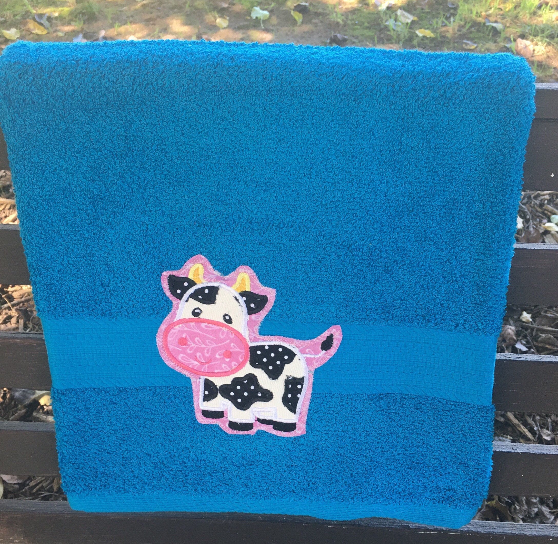 Turquoise Cow Towel Cow Bath Towel Personalized Towel Towel Etsy UK