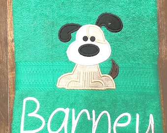 Personalized Dog Bath Towel: Embroidered Puppy Applique, 100% Cotton