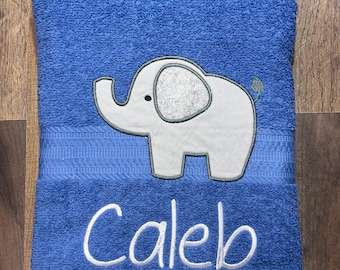 Embroidered Elephant Bath Towel: Personalized Cotton Safari Towel