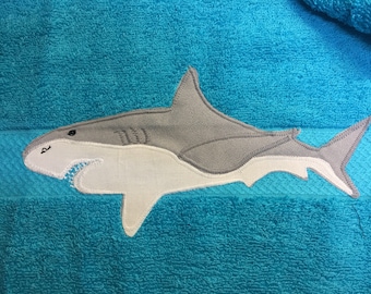 Embroidered Shark Cotton Bath Towel, Personalized Kids Towel