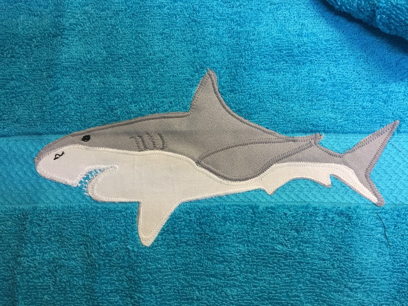 Shark towel, shark bath towel, kids shark towel, personalized towel, towel with shark, shark bathroom décor, shark swim towel, bath towel image 3