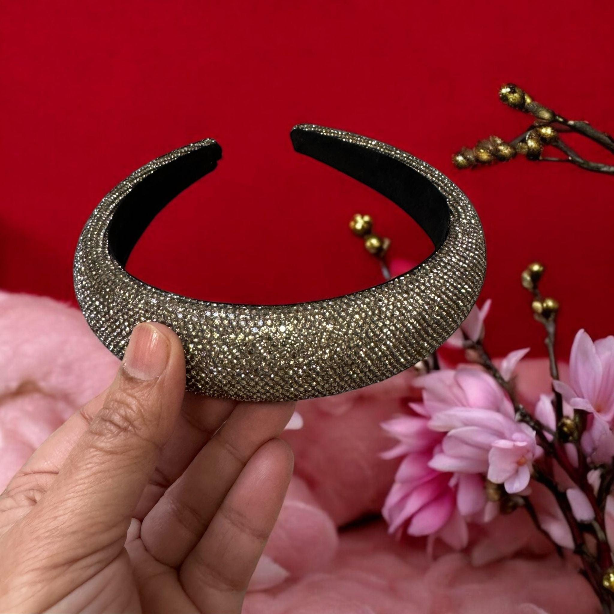 Luxe Rhinestone Statement Party Evening Holiday Headband Wecoe Rhinestone Headband - Sparkly Gold Diamond Padded  main image 2