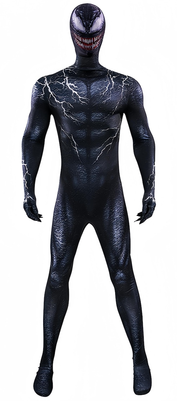 Venom Costume Bodysuit — Men's Black Lycra Symbiote Jumpsuit