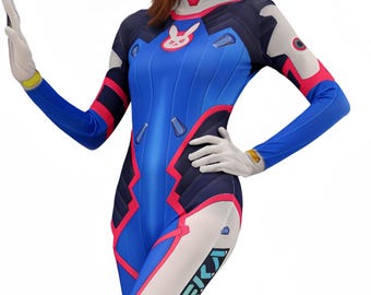 Traje de cosplay de D.Va: mono de piloto azul y rosa