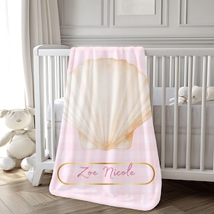 Minky-deken met gepersonaliseerde naam zeeschelp | Gepersonaliseerde roze schelp babydeken
