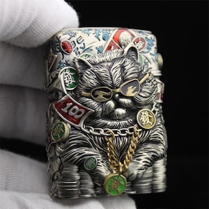 Limited Edition Lucky Cat Zippo Lighter – Unique Prosperity Design, Windproof Flame, High-Quality Collectible,Perfect Gift with Original Box