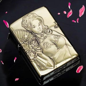 Handcrafted 3D Golden Zippo Lighter with Elegant Chinese Engravings - Limited Edition