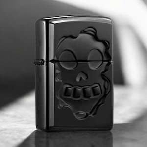 Black Matte Skull Zippo Lighter – 3D Embossed Grim Design, Genuine Windproof Classic