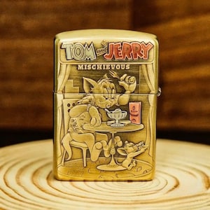 Limited Edition Tom & Jerry Zippo Lighter – Double-Sided Design, Windproof Flame, Nostalgic Collectible, Comes with Original Box