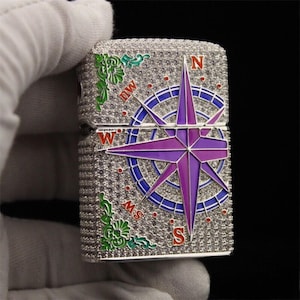 Luxury Compass Zippo Lighter - Sparkling Design, Vibrant Colors, Original Box Included, Perfect Gift, Limited Edition Collectible
