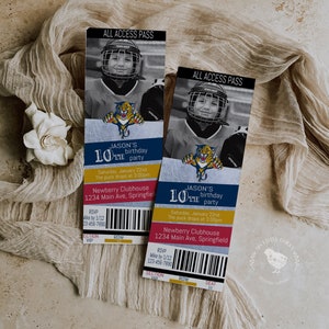 Invito in stile biglietto per hockey - Florida Panthers, invito di compleanno - Download istantaneo