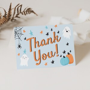Hey Boo Blue Halloween Thank You Card - Instant Download
