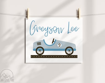Two Fast Personalized Vintage Race Car Birthday Poster - Instant Download