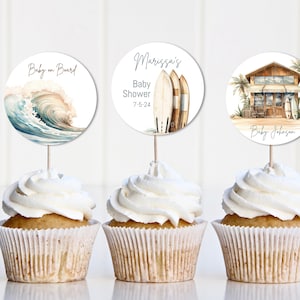 Baby on Board Surf Themed Baby Shower cupcake toppers - Instant Download